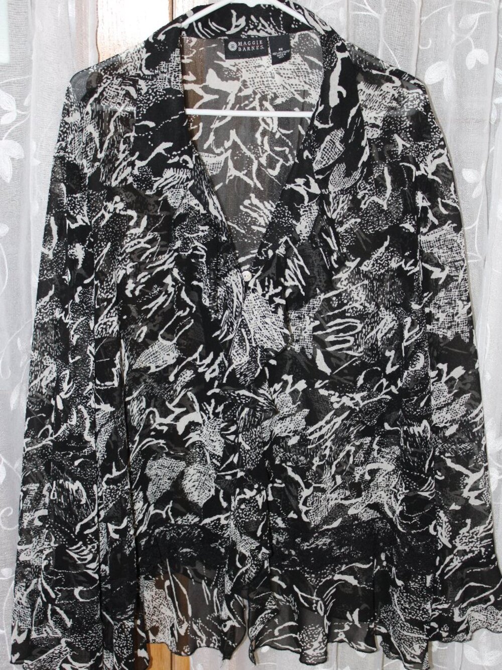 Maggie Women Top Blouse Black SZ 4XL See Tru Long Sleeves Button Down Casual